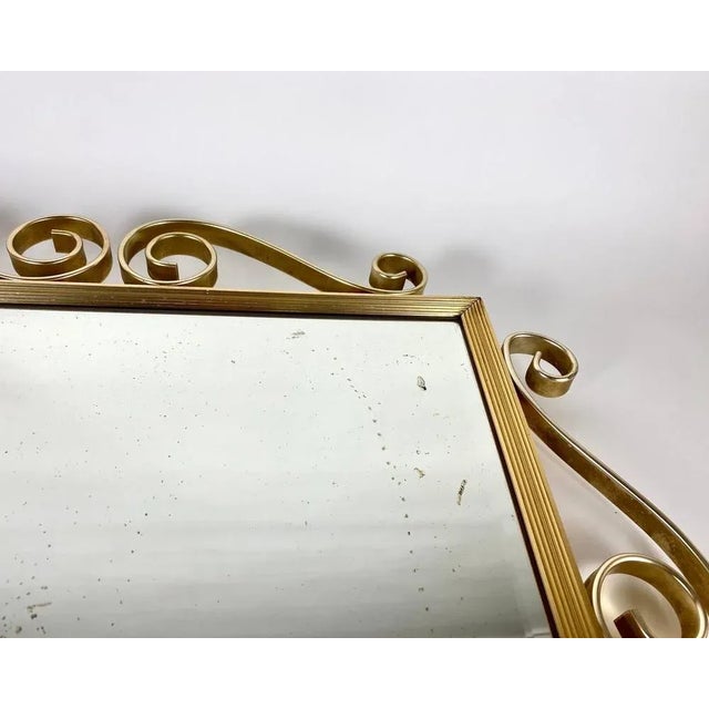 Metal Hollywood Regency Style Wall Mirror with Forged Brass Frame, Belgium, 1960s For Sale - Image 7 of 9
