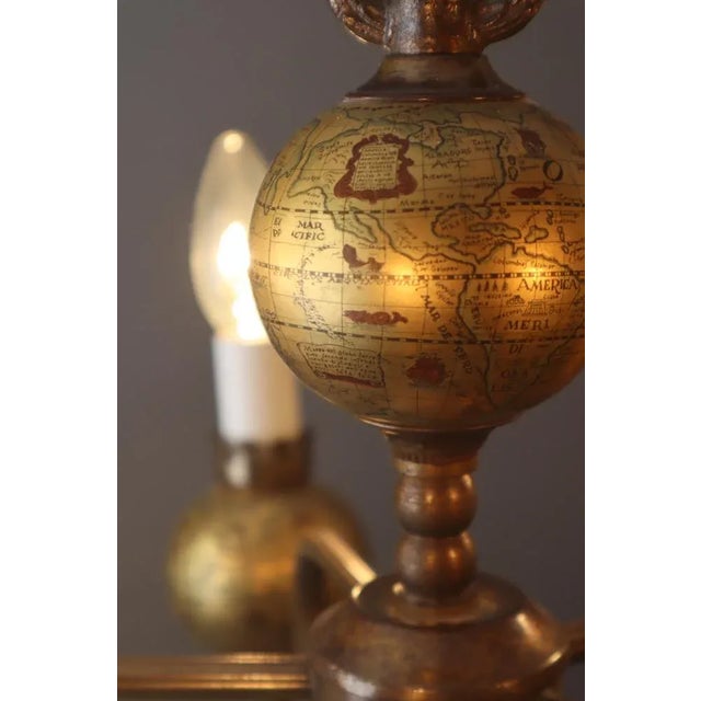 Hollywood Regency Golden Chandelier in the form of Globe, 1960s For Sale - Image 4 of 13