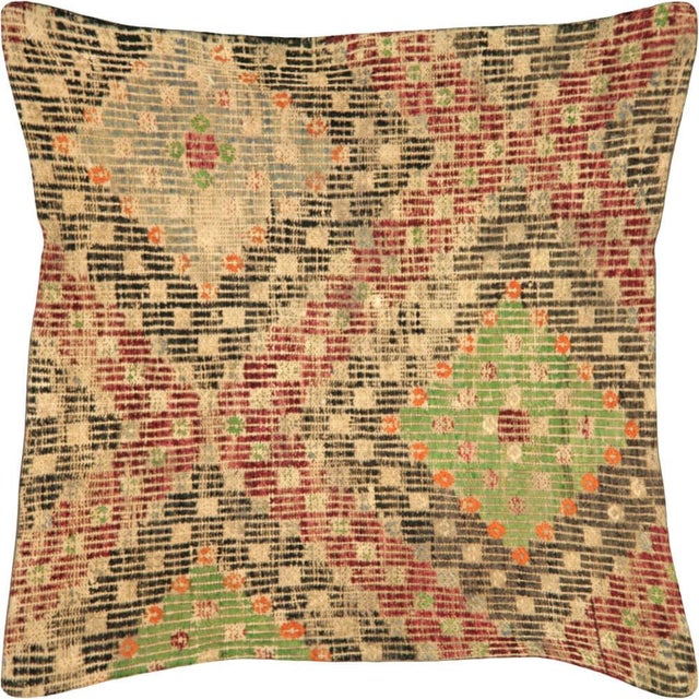 Vintage Turkish Jijim Pillow. Hand Sewn with fragments of vintage Anatolian wool Kilims. Fiber fill. 500126