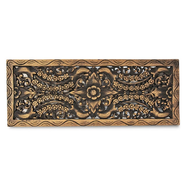 Boho Chic Carved Antique Brown Teak Panel For Sale - Image 3 of 3