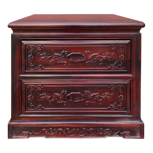 Chinese Oriental Solid Wood Flowers Motif End Table Nightstand For Sale