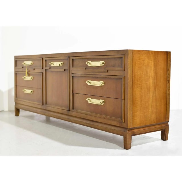 Mid-Century Campaign Style Credenza by Fancher Furniture — 9 Drawers For Sale - Image 4 of 12