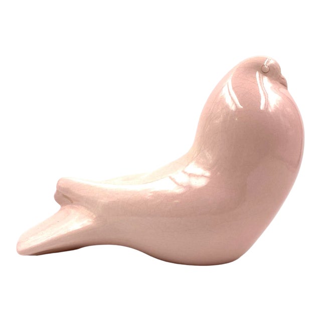 1940 Italian Colombe Rose Craquelé Faience Sculpture For Sale