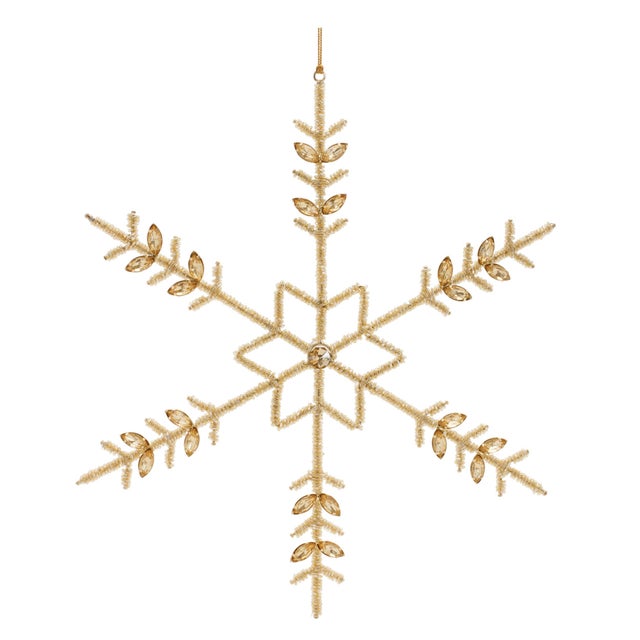 Elevate your holiday decor with the exquisite Gold Beaded Metal Snowflake Ornament Set. This stunning collection features...