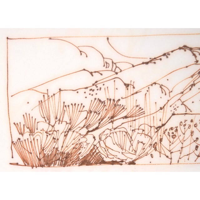 Two High Desert Landscapes - Line Drawing in Sepia-Toned Ink by Laurence Sisson For Sale In Monterey, CA - Image 6 of 8
