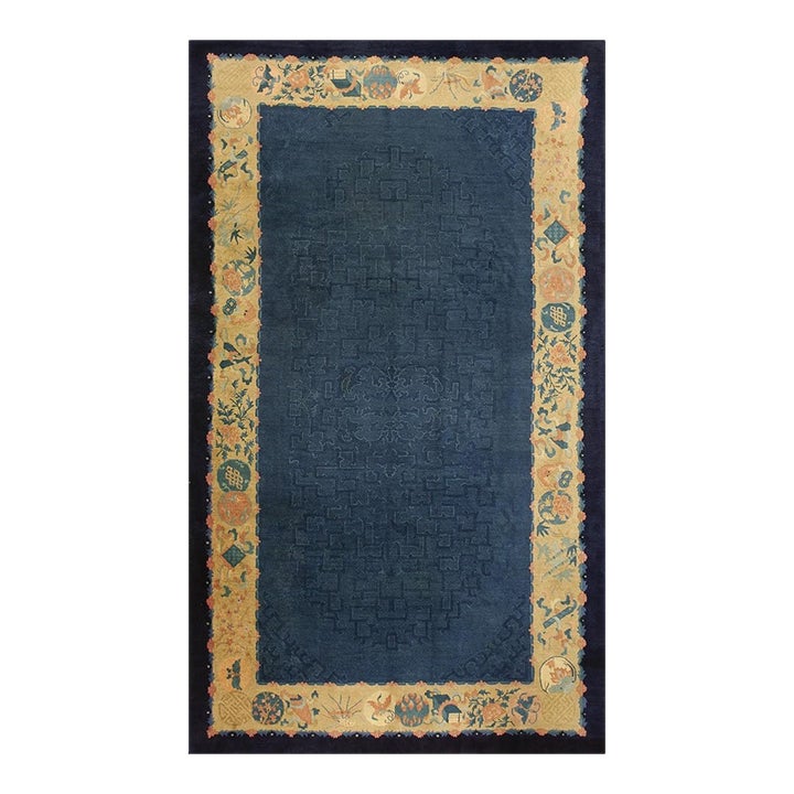 1920s Blue Ground Geometric Antique Chinese Peking Rug 6'10