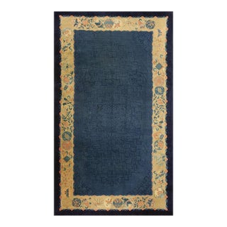 1920s Blue Ground Geometric Antique Chinese Peking Rug 6'10" X11'8" Wool Carpet For Sale