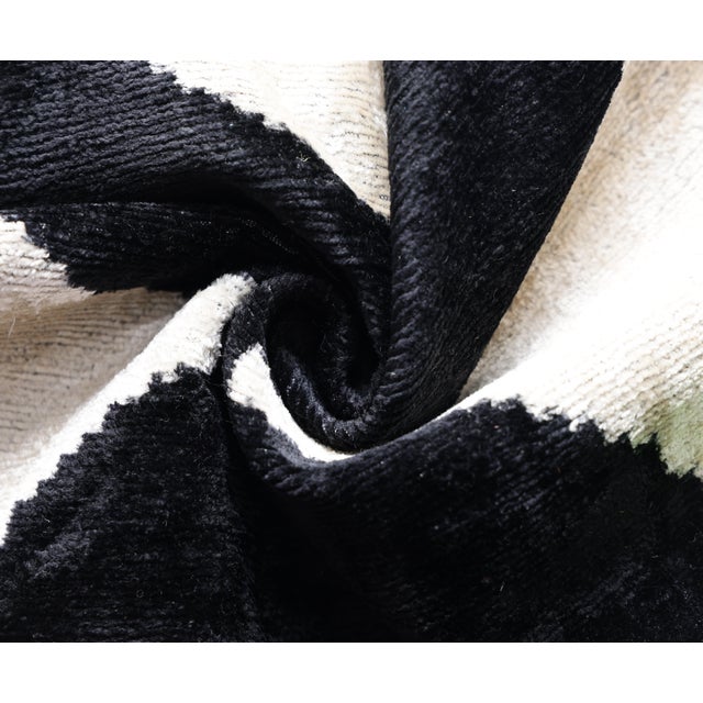 Textile Black & Ivory Geometric Velvet Throw Pillow 16x16 | Modern Designer Favorite For Sale - Image 7 of 8