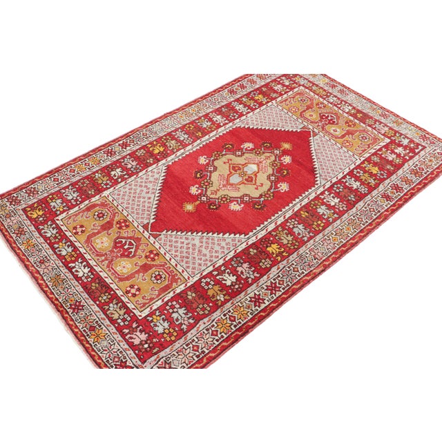 Rug & Kilim Vintage Kirsehir Rug in Red and Gold With Geometric Medallion - Rug & Kilim For Sale - Image 4 of 7