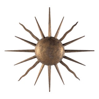 Mid-Century Gilt Metal Sunburst Flush Mount, 1960s For Sale