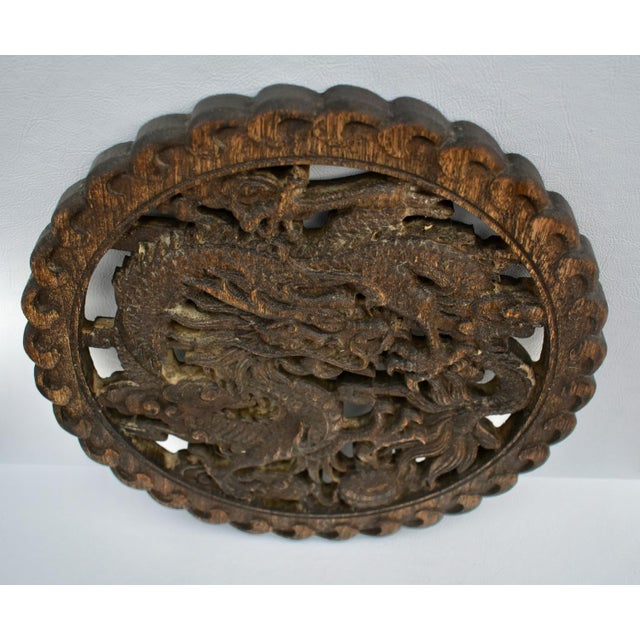 Vintage Round Carved Wood Dragon Plaque For Sale In Philadelphia - Image 6 of 11