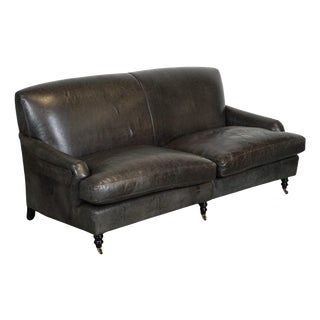 Howard Style Heritage Grey Leather Sofa For Sale