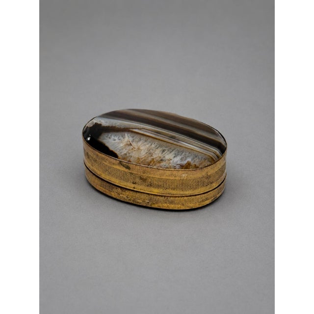 Victorian Antique Scottish Hardstone and Gilt Brass Oval Snuff Box C. 1880 For Sale - Image 3 of 9