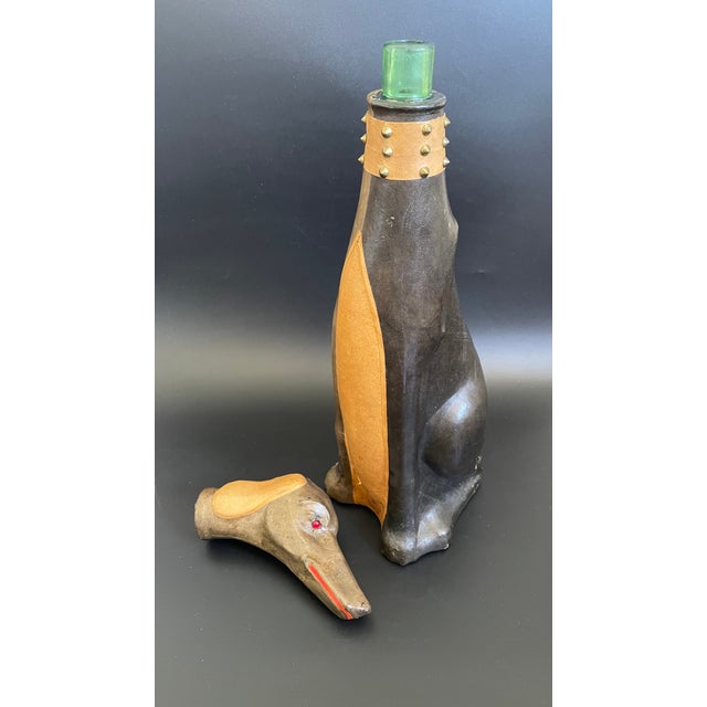 Vintage Italian Leather Wrapped Glass Hound Dog Decanter For Sale In Las Vegas - Image 6 of 12