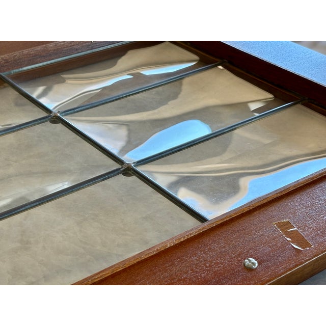 Vintage 70s Pair of Walnut and Convex Leaded Clear Glass Cabinet Doors For Sale - Image 13 of 18
