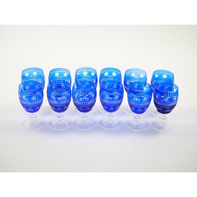 Large Val Saint Lambert Cobalt Blue Crystal Wine and Water Service for 12 People For Sale - Image 10 of 14
