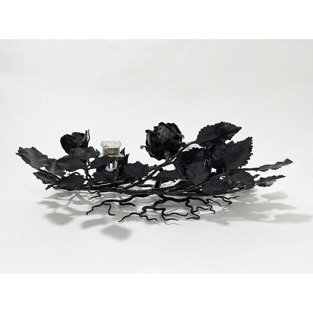 Large Wrought Iron Inkwell of Branches with Roses, 1910s For Sale - Image 6 of 11