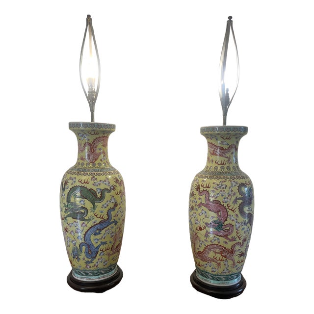 Large 19th Century Chinese Porcelain Vase Lamps, 1880s, Set of 2 For Sale