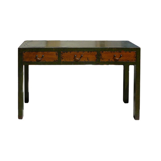 Rustic Fabric Green Lacquer 3 Drawers Desk Table Chairish