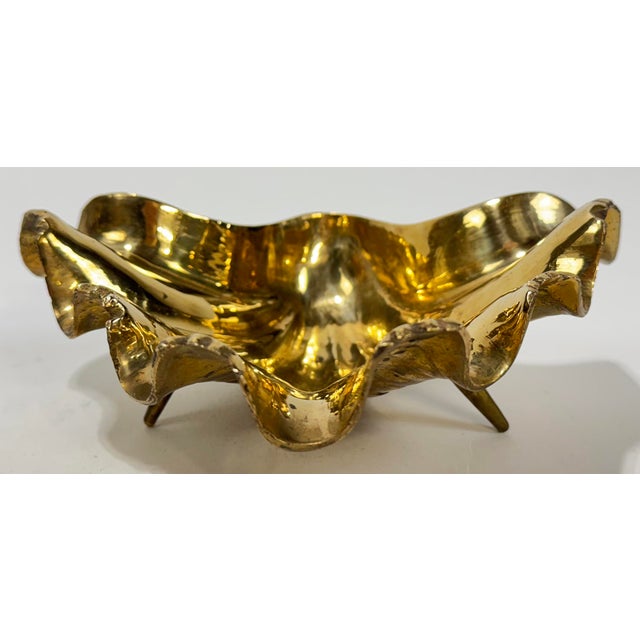 Vintage Brass Clam Shell Motif Footed Dish For Sale - Image 4 of 10