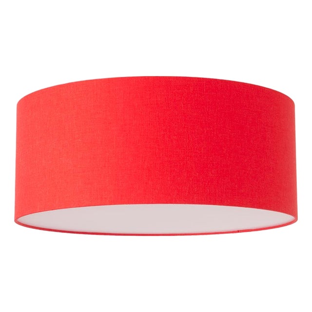 Stretch Flush Mount Ceiling Light 22" D - Linen Drum Shade, Weathered Brass Canopy, Dimmable, Bulb Included For Sale