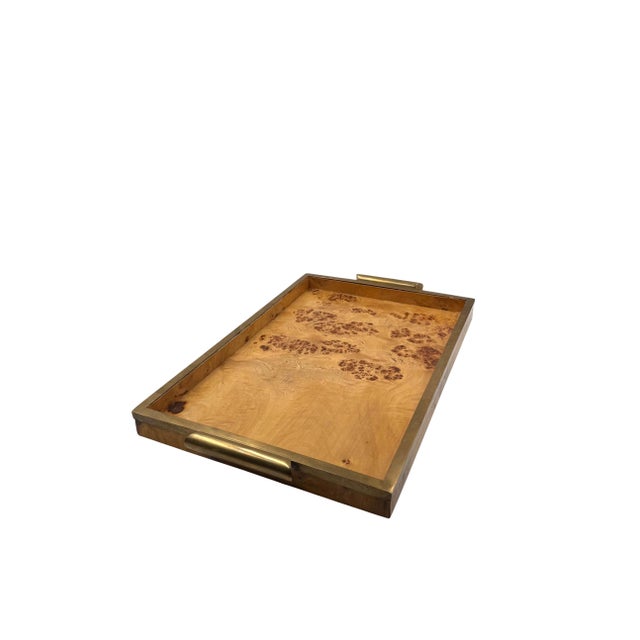 Hollywood Regency Brass & Burl Tray, Italy 1970s For Sale - Image 11 of 14