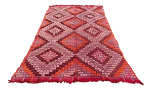 Vintage Nomadic Embroidered Wedding Large Flat Weave Kilim Rug