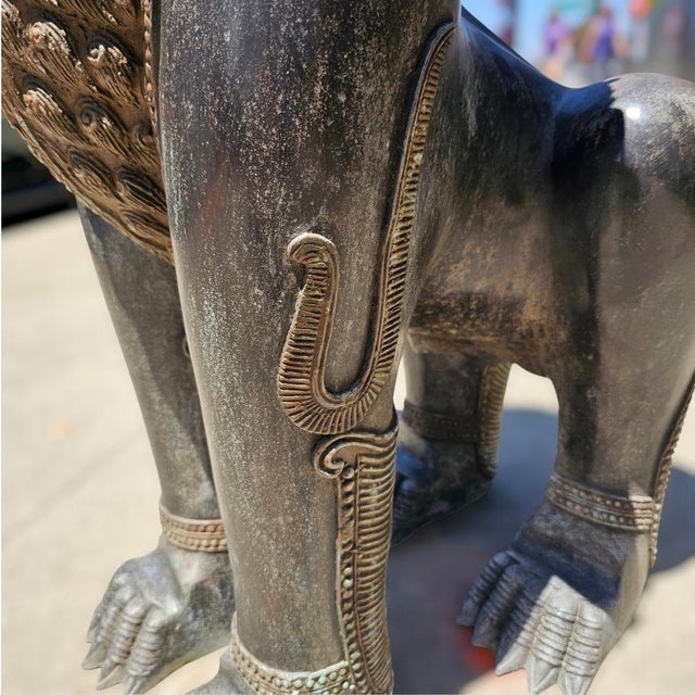 Early 20th Century Monumental Bronze Khmer-Style Male Temple Guardian Statue For Sale In Los Angeles - Image 6 of 13