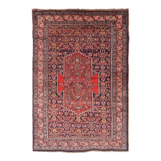 Antique Persian Bidjar Medallion Designed Carpet With Blue's, Red, and Pink For Sale