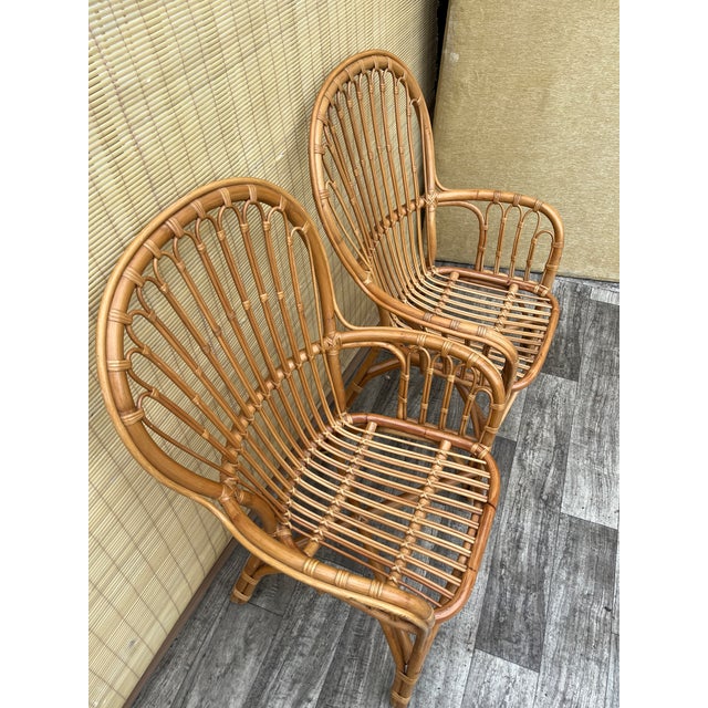 A Pair of Rattan Fan Back Lounge Chairs in the Franco Albini's Style. Circa 1980s For Sale - Image 9 of 18