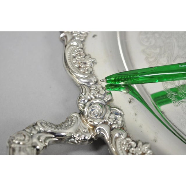 Vintage Oneida Silver Plated Round Twin Handle Serving Platter Bar Tray For Sale - Image 9 of 16