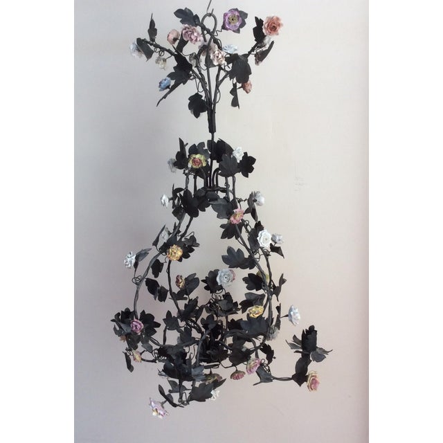 Tole & Porcelain Flower Candle Chandelier Chairish