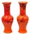 Vintage Red Lava Drip Glazed Mid Century Modern Ceramic Pottery Vessel Vase Pair For Sale