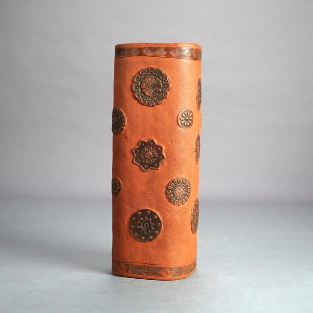 Antique Japanese Terra Cotta Vase with Stylized Floral Elements, Circa 1930 For Sale - Image 6 of 8