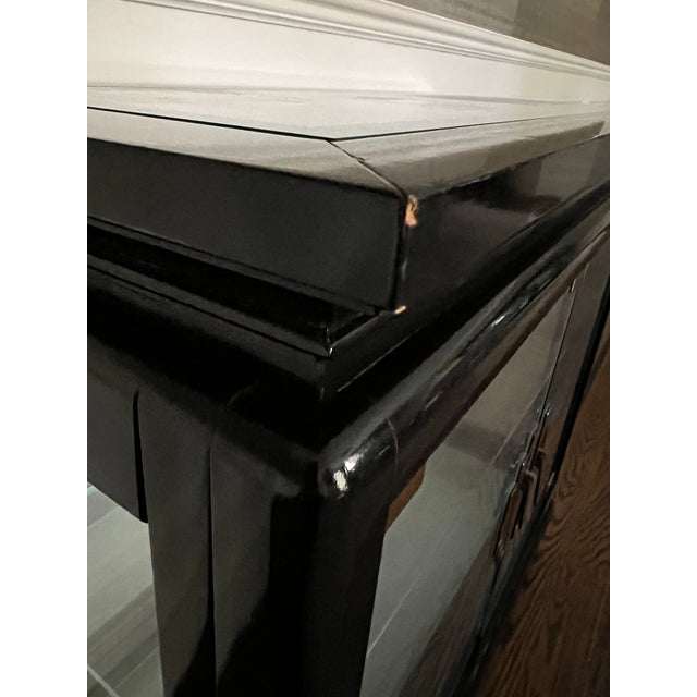 Black Vintage Chinoiserie Glass and Wood Cabinet For Sale - Image 8 of 12