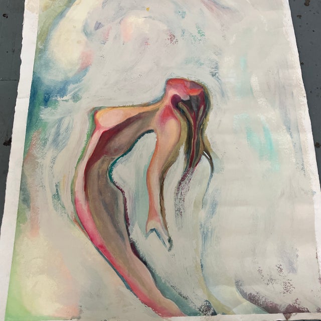 Original 18 x 26 painting on paper unsigned some damage around edges would be covered by framing