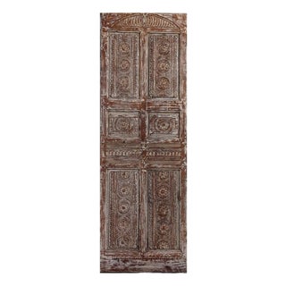 Vintage Floral Carved Reclaimed Wood Single Barn Door – Architectural Statement Piece For Sale