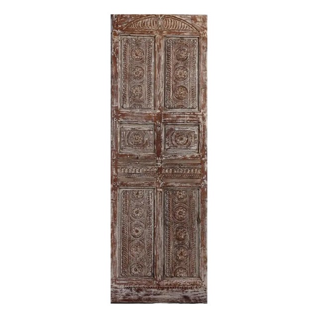 Vintage Floral Carved Reclaimed Wood Single Barn Door – Architectural Statement Piece 80x27 For Sale