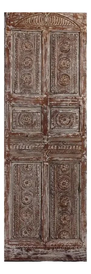 Vintage Floral Carved Reclaimed Wood Single Barn Door – Architectural Statement Piece 80x27