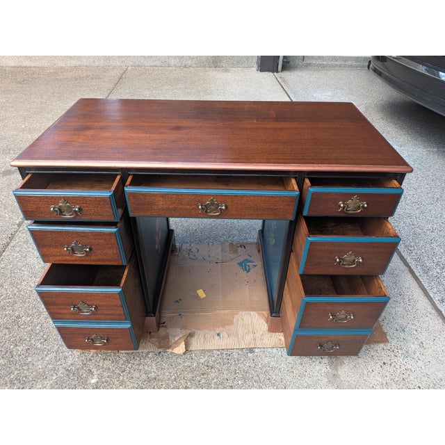 Vintage Pedestal Horseshoe Desk Botanical Collection For Sale - Image 16 of 18