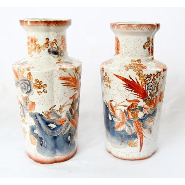 Japanese Meiji Style Porcelain Vases with Birds and Flowers, Set of 2 For Sale - Image 6 of 7