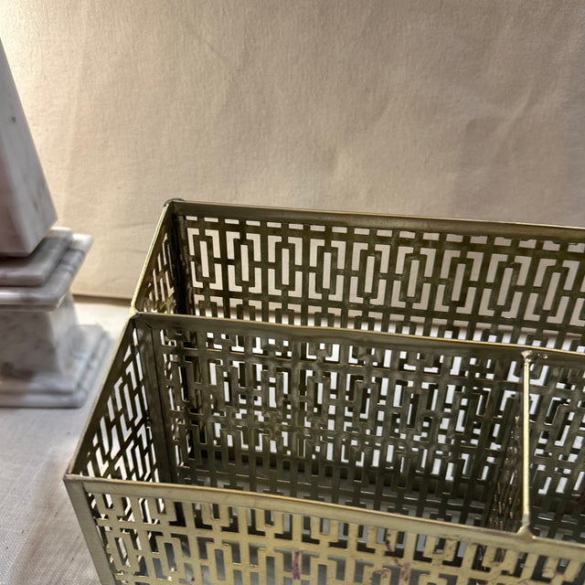 Up for consideration is a beautiful brass filigree desk organizer. This would look lovely on display in your home and it...