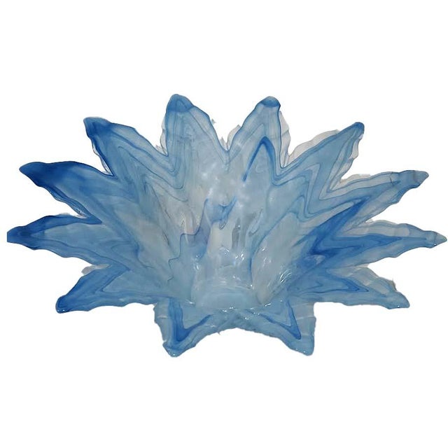 Murano 15" Vintage 1970s Lavorazione Arte Murano Powder Blue Splash Centerpiece Bowl For Sale - Image 4 of 10