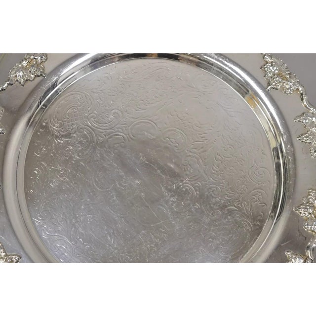 Antique English Victorian Silver Plated Grapevine Round Serving Platter Tray For Sale - Image 4 of 11