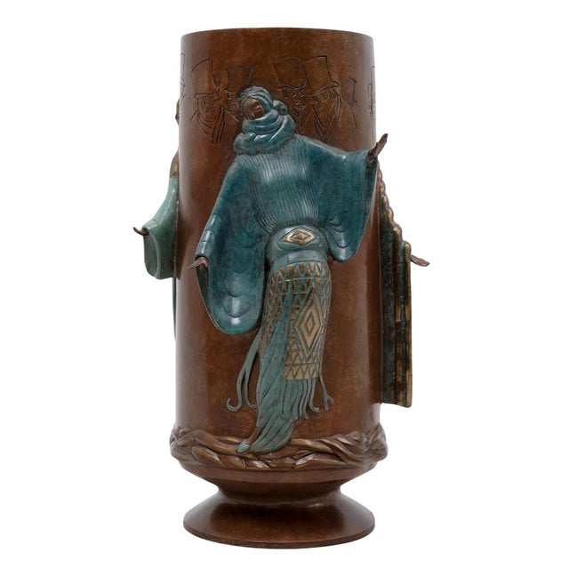 Art Deco Erté, Fantasy, Cold Painted Bronze Vase, Signed Edition of 275, Art Deco, 1985 For Sale - Image 3 of 7