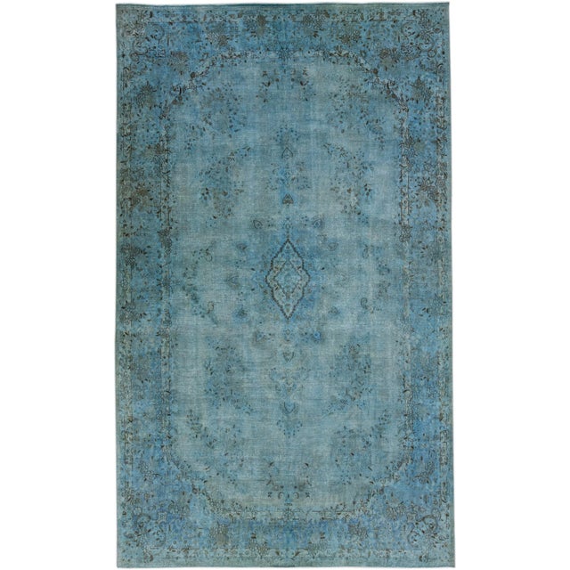Vintage Persian Overdyed Handmade Medallion Blue Wool Rug For Sale - Image 11 of 11