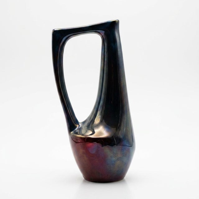 Mid-Century Modern 1950s Mid-Century Modern Rambervillers Cytère Iridescent Blue Stoneware Pitcher For Sale - Image 3 of 12