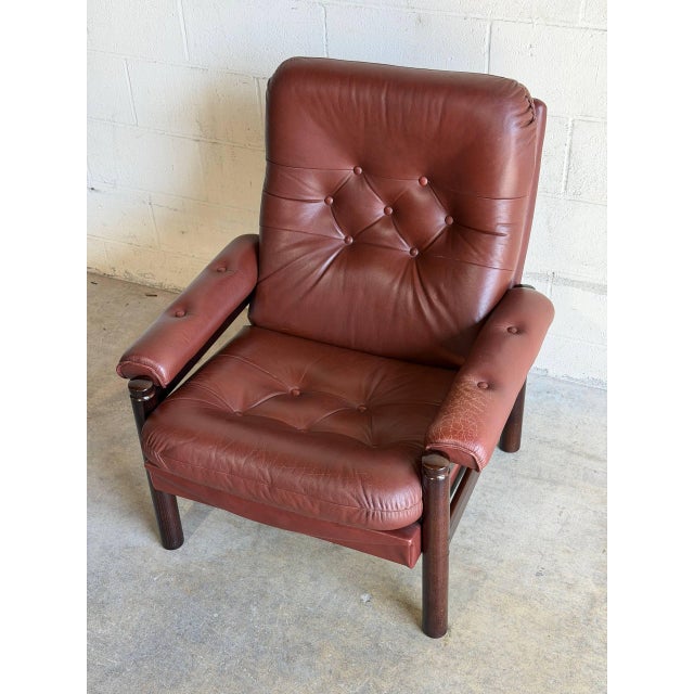 Vintage Danish Leather Lounge Chair Mid Century Modern Armchair For Sale - Image 4 of 10