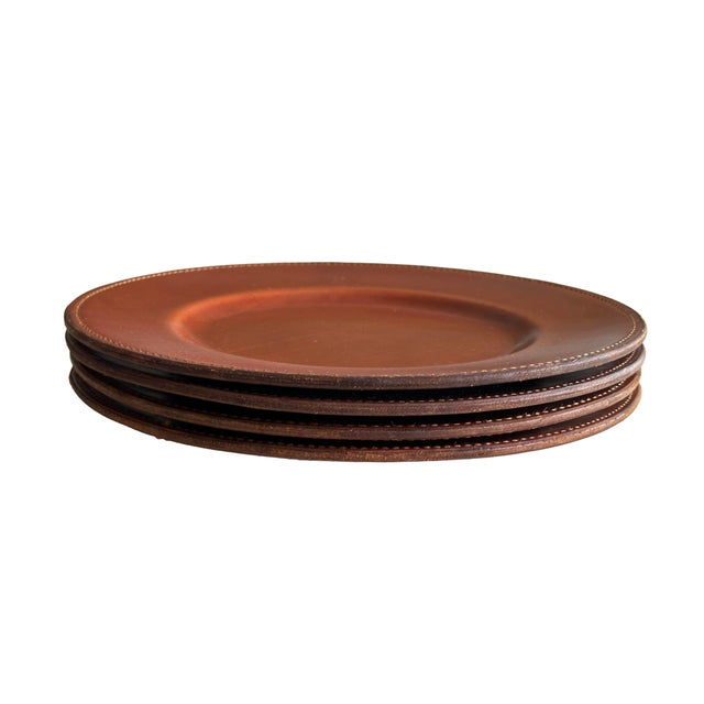 Animal Skin Ralph Lauren Brown Leather Plate Chargers - Set of 4 For Sale - Image 7 of 12