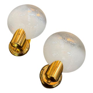 Wall Sconces in Brass with Frosted Glass Globes from Boulanger, Set of 2 For Sale